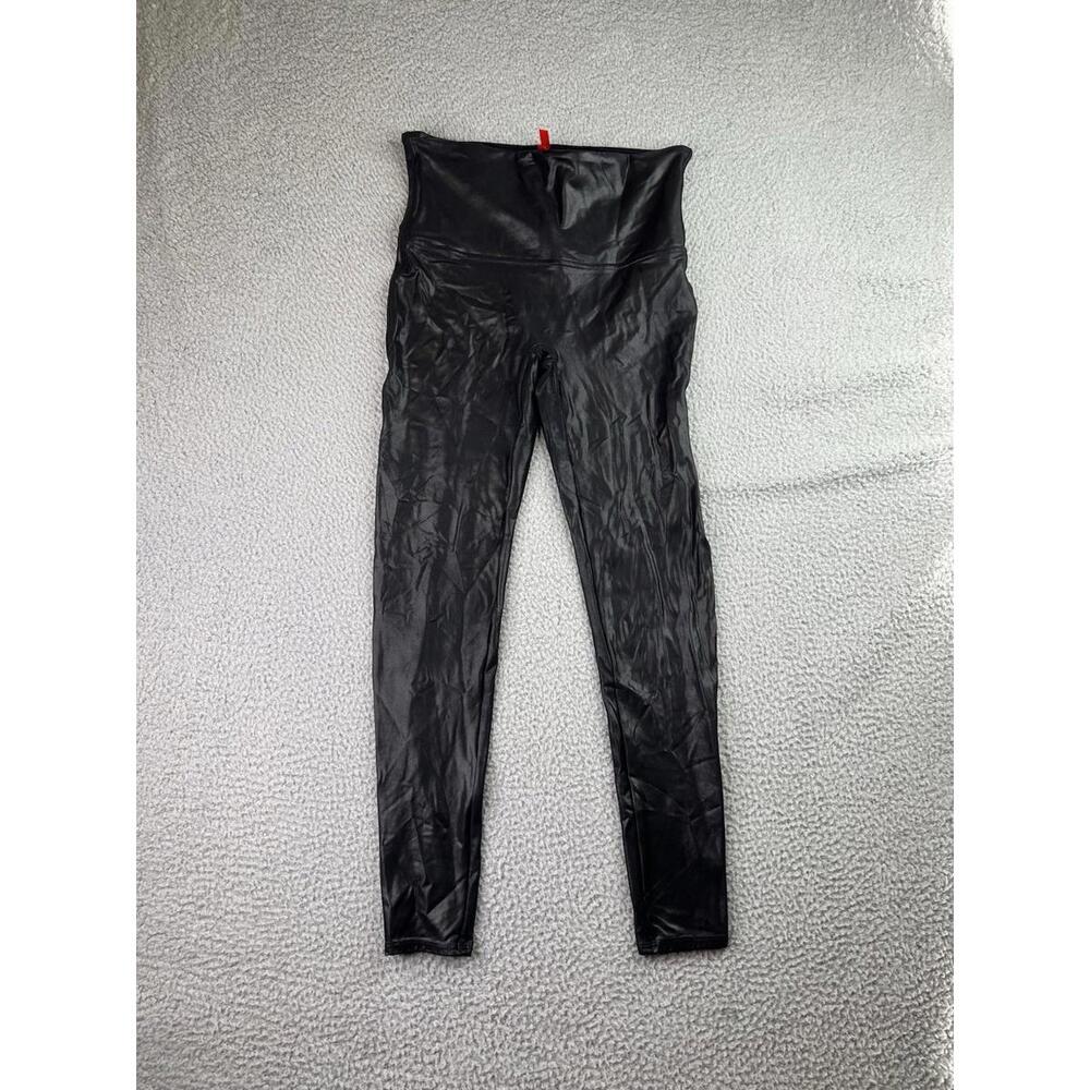 Spanx Faux Leather Black Leggings Women’s Size XL (28x27) Mid Rise